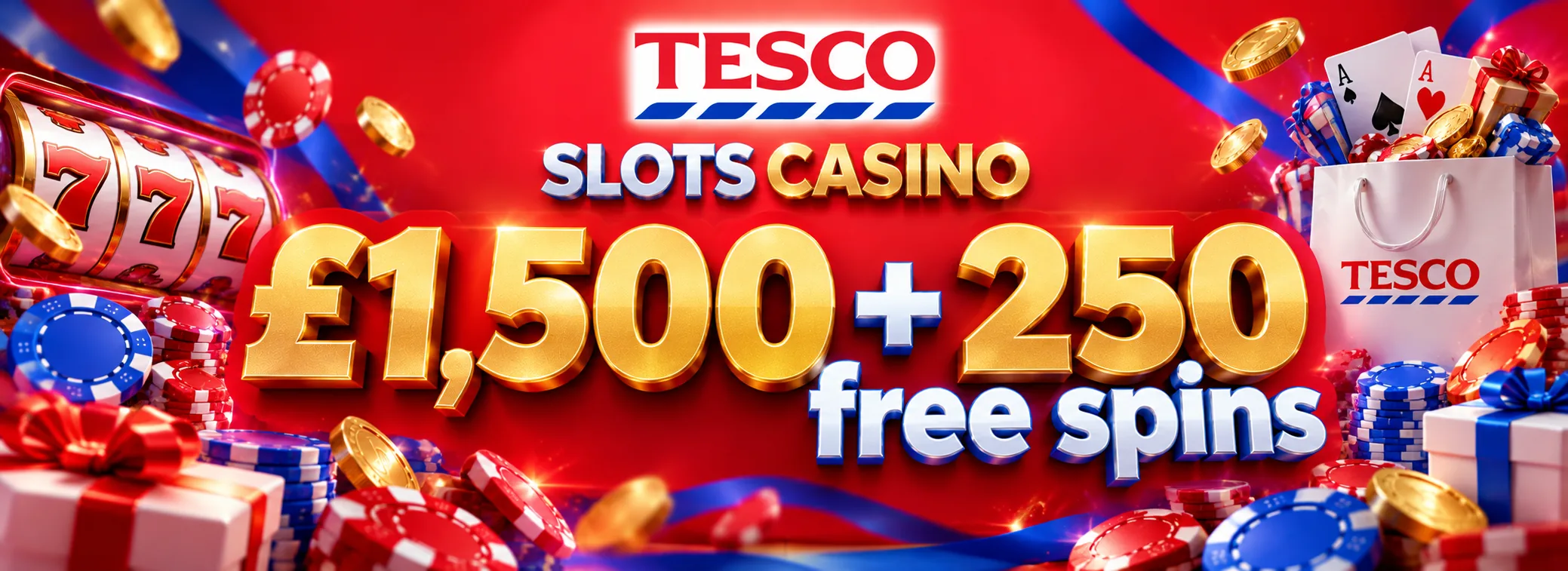 Tesco Slots Casino welcome match of £1,500 with 250 free spins